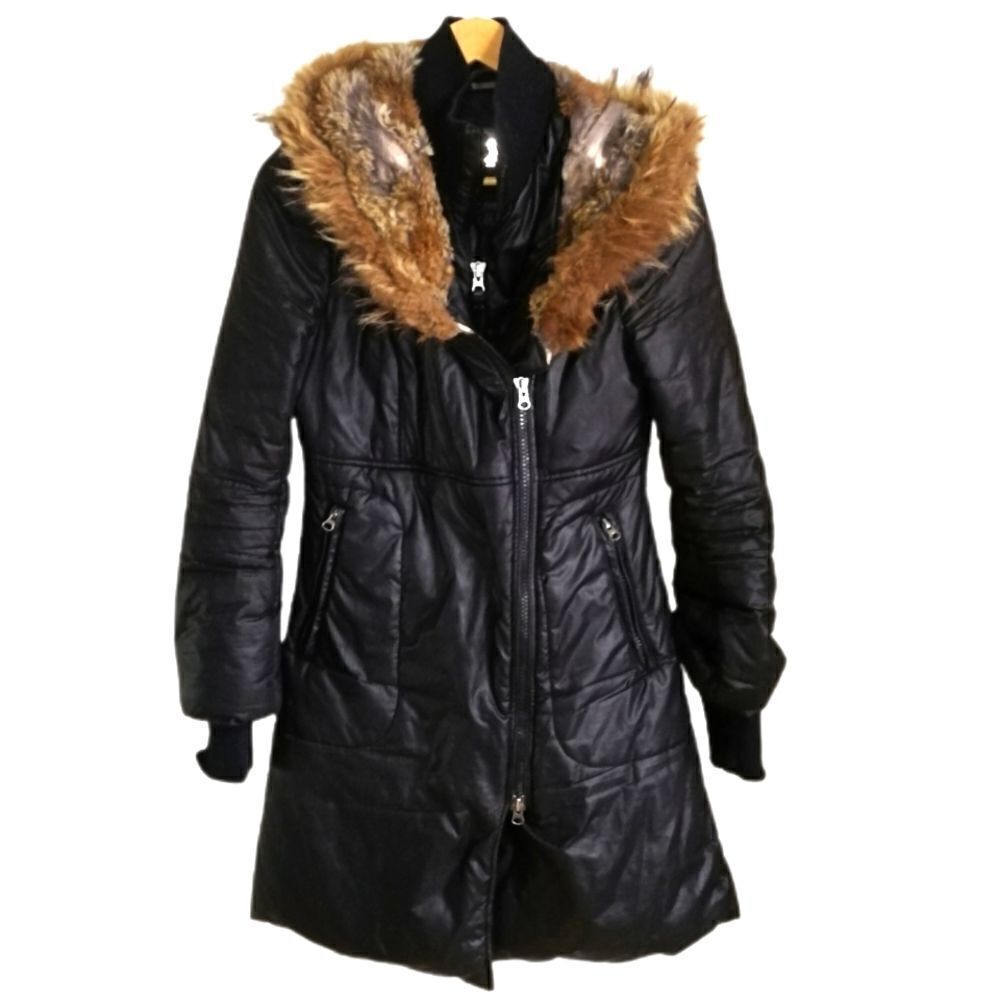 𝅺MACKAGE Black Adali Winter Down Rabbit Fur Signature Collar Puffer Coat Small
